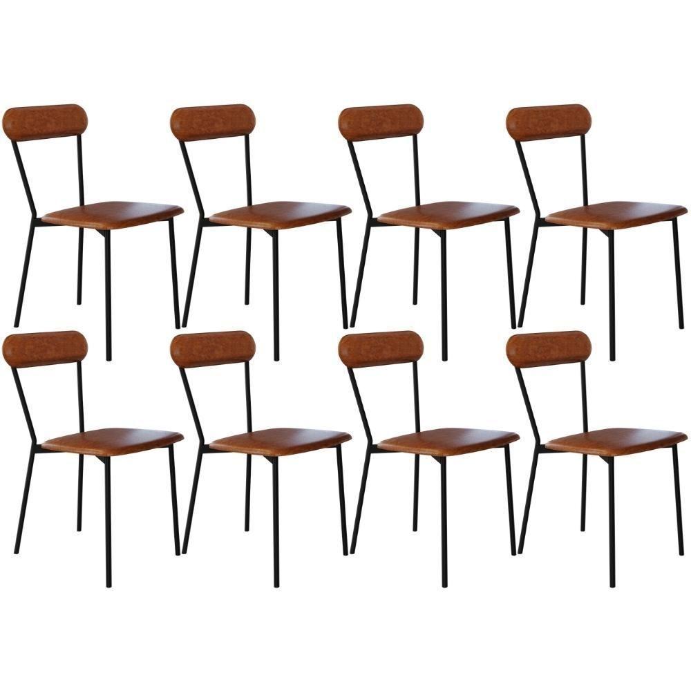 Kit 08 Cadeiras Estofada Para Sala De Jantar Liora Preto C01 Courino Caramelo - Lyam Decor - 1