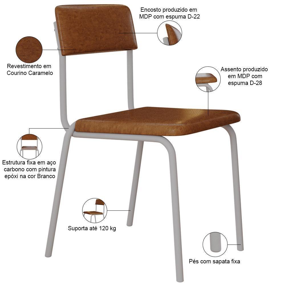 Kit 04 Cadeiras Estofada Para Sala De Jantar Sense Branco C01 Courino Caramelo - Lyam Decor - 4