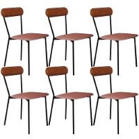 Kit 06 Cadeiras Estofada Para Sala De Jantar Liora Preto C01 Linho Rosê Courino Caramelo - Lyam Decor - 1