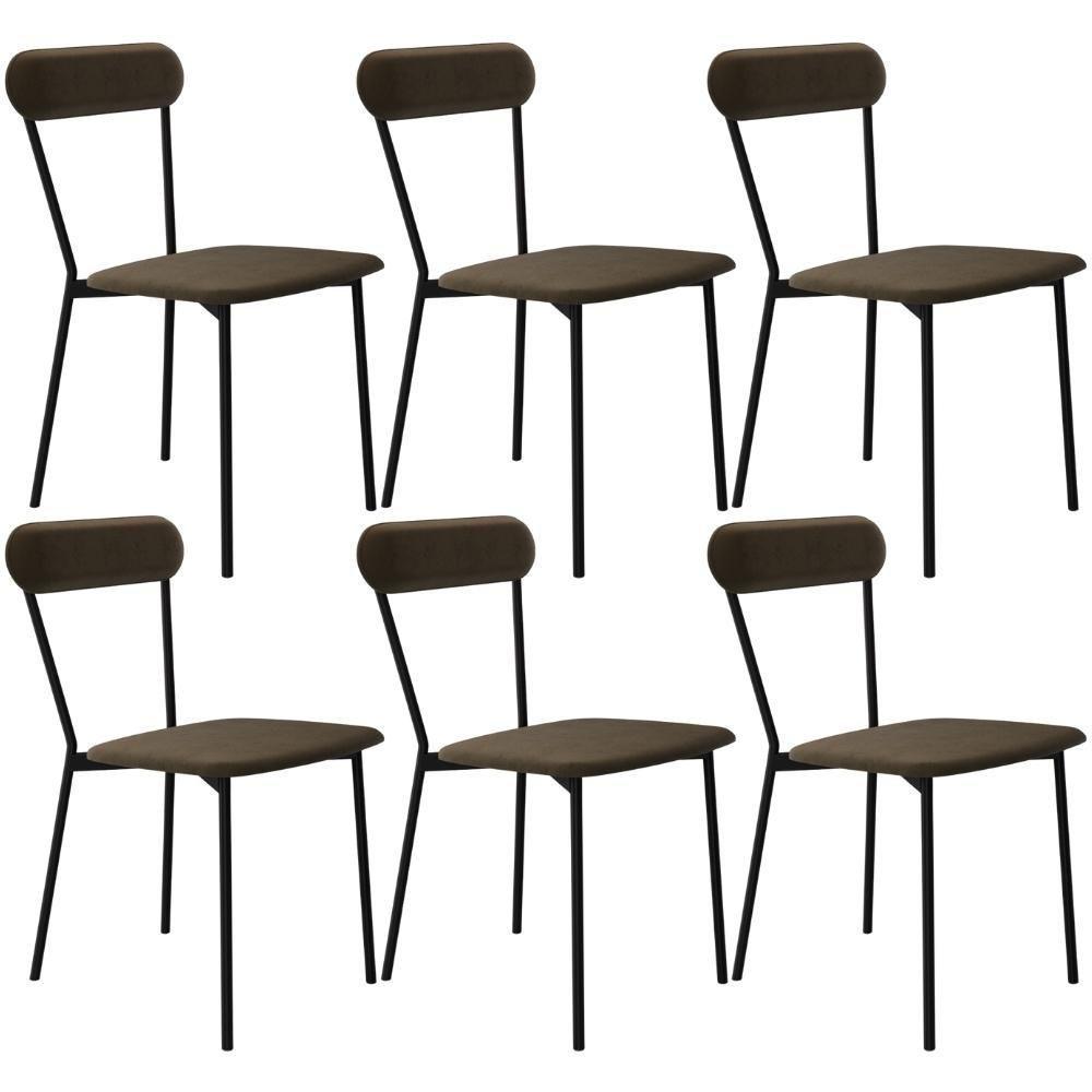 Kit 06 Cadeiras Estofada Para Sala De Jantar Liora Preto C01 Veludo Marrom Sand - Lyam Decor - 1