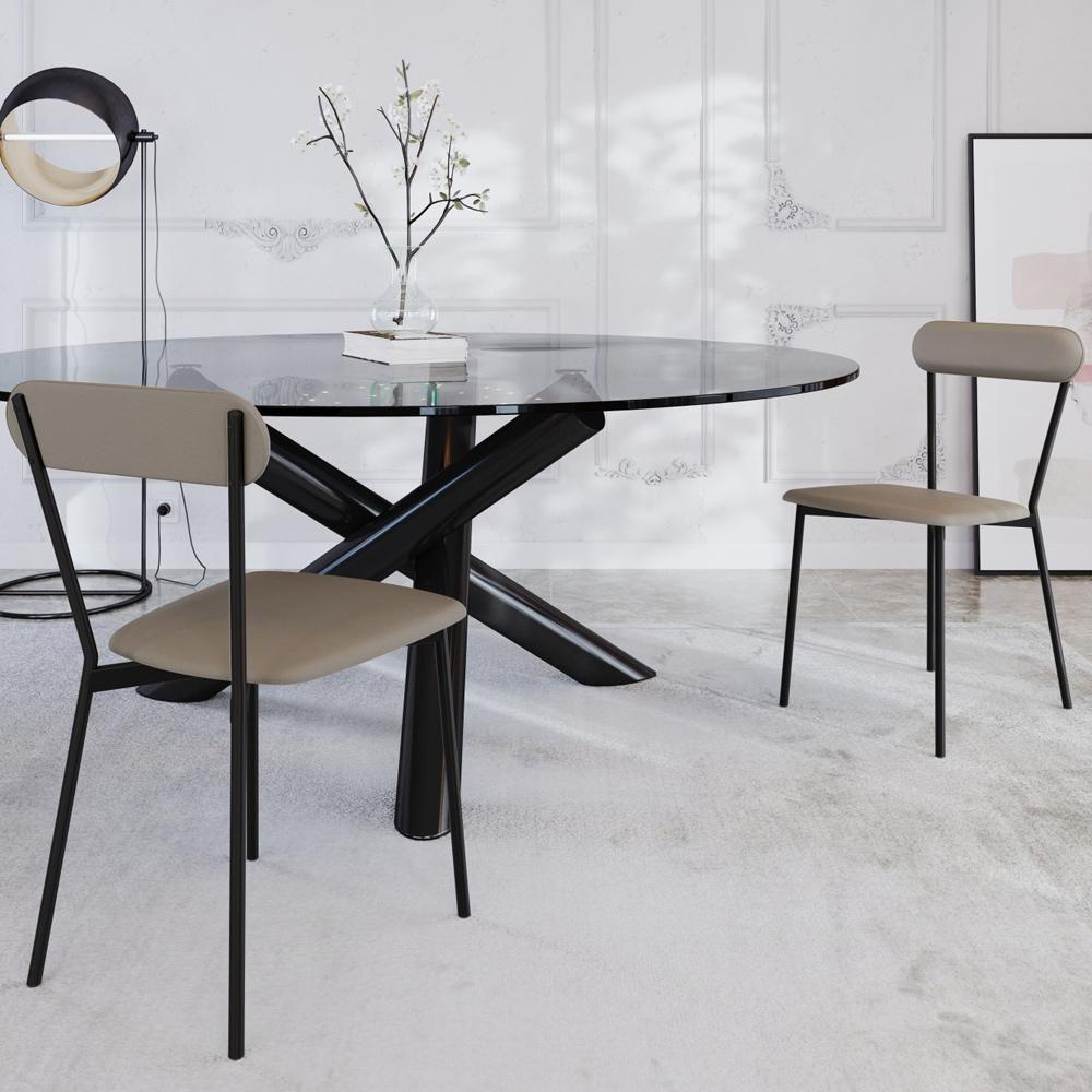 Kit 02 Cadeiras Estofada Para Sala De Jantar Liora Preto C01 Courino Cinza - Lyam Decor - 2