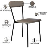 Kit 02 Cadeiras Estofada Para Sala De Jantar Liora Preto C01 Courino Cinza - Lyam Decor