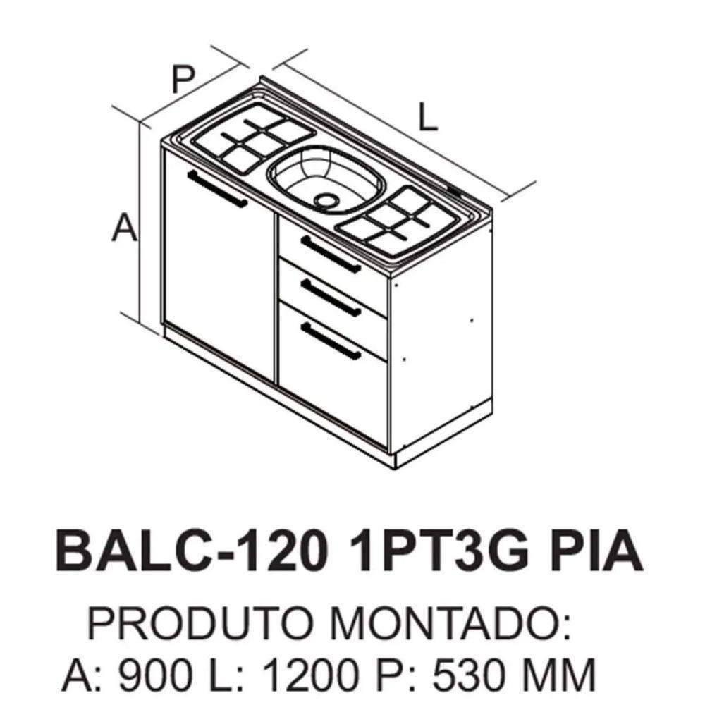 Balcão 1 Porta 3 Gavetas 120cm Com Pia Inox E Dobradiças Slow Motion Essence - Itatiaia Fendi - 2
