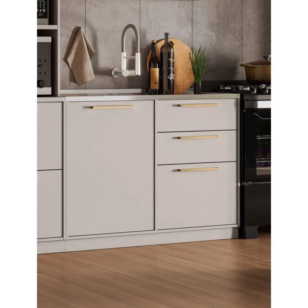 Balcão 1 Porta 3 Gavetas 120cm Com Pia Inox E Dobradiças Slow Motion Essence - Itatiaia Fendi - 4