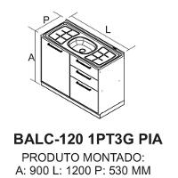 Balcão 1 Porta 3 Gavetas 120cm Com Pia Inox E Dobradiças Slow Motion Essence - Itatiaia Fendi - 2