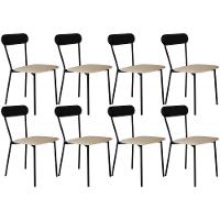 Kit 08 Cadeiras Estofada Para Sala De Jantar Liora Preto C01 Linho Areia Courino Preto - Lyam Decor - 1