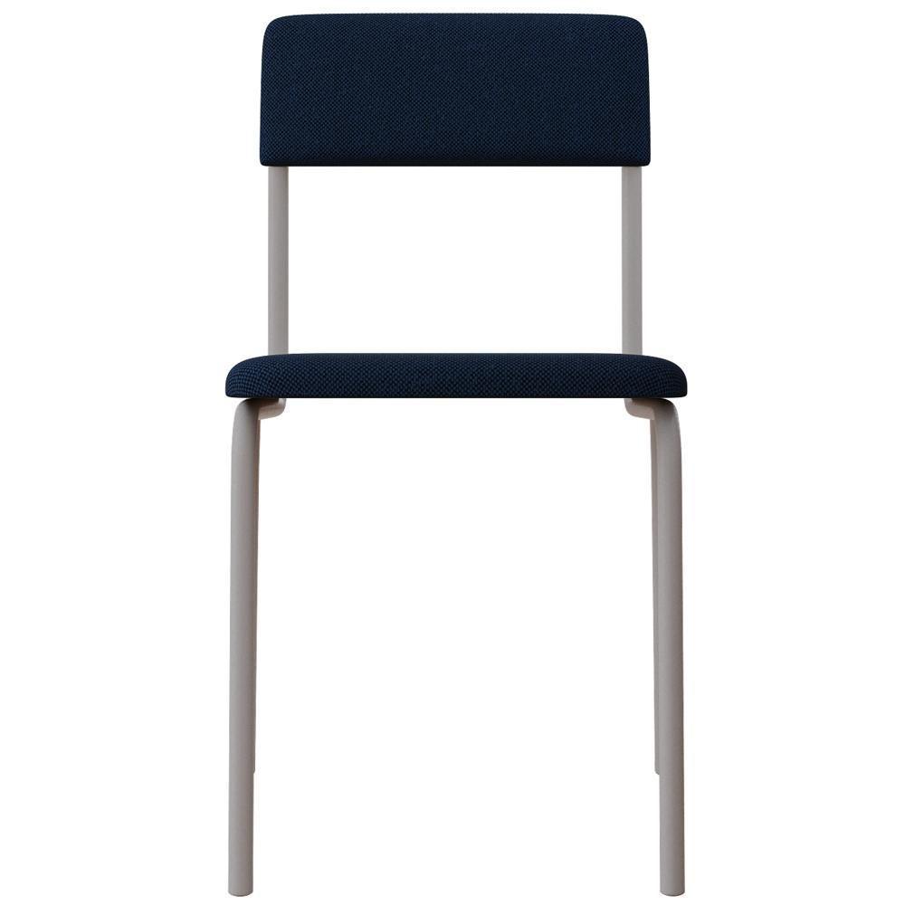 Kit 03 Cadeiras Estofada Para Sala De Jantar Sense Branco C01 Linho Azul Escuro - Lyam Decor - 3