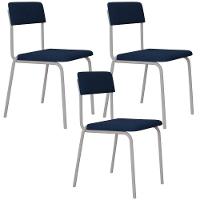 Kit 03 Cadeiras Estofada Para Sala De Jantar Sense Branco C01 Linho Azul Escuro - Lyam Decor - 1