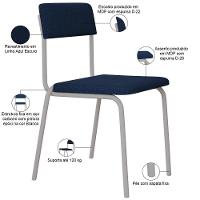 Kit 03 Cadeiras Estofada Para Sala De Jantar Sense Branco C01 Linho Azul Escuro - Lyam Decor