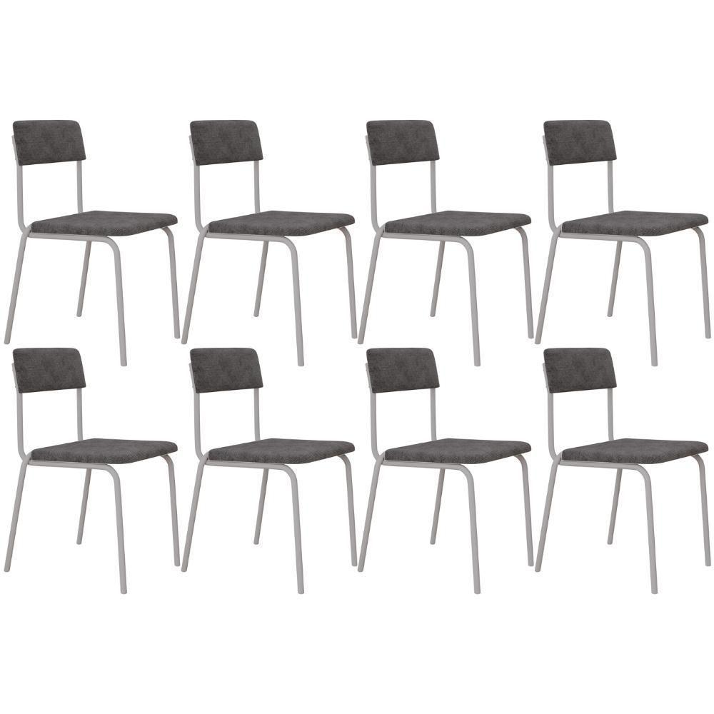 Kit 08 Cadeiras Estofada Para Sala De Jantar Sense Branco C01 Linho Prata - Lyam Decor - 1