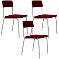 Kit 03 Cadeiras Estofada Para Sala De Jantar Sense Branco C01 Veludo Vermelho Vinho - Lyam Decor - 1