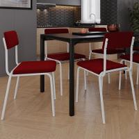 Kit 03 Cadeiras Estofada Para Sala De Jantar Sense Branco C01 Veludo Vermelho Vinho - Lyam Decor - 2