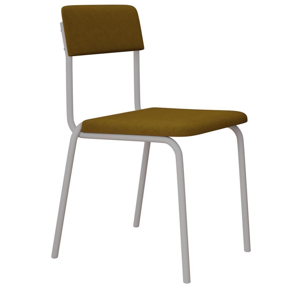 Kit 03 Cadeiras Estofada Para Sala De Jantar Sense Branco C01 Linho Mostarda - Lyam Decor - 6