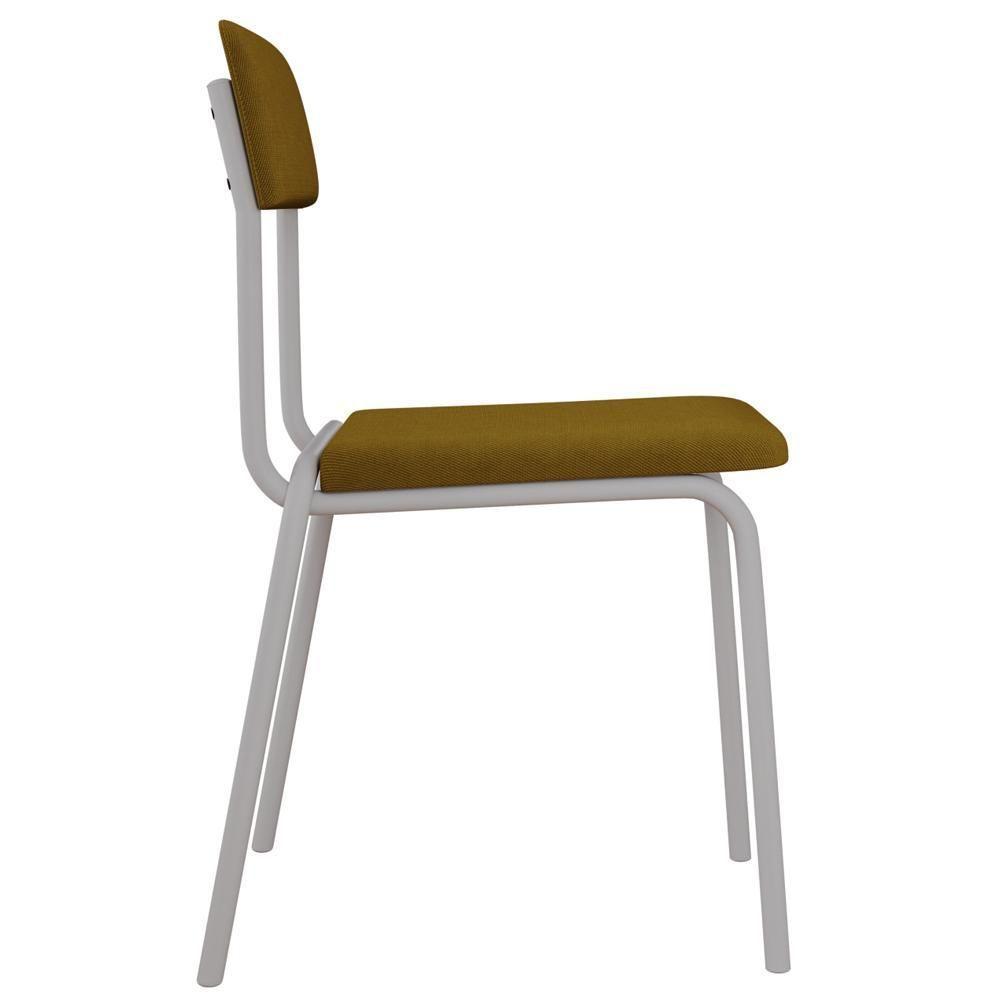 Kit 03 Cadeiras Estofada Para Sala De Jantar Sense Branco C01 Linho Mostarda - Lyam Decor - 8