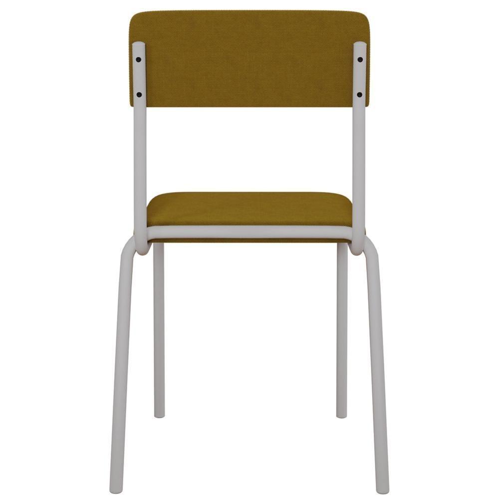 Kit 03 Cadeiras Estofada Para Sala De Jantar Sense Branco C01 Linho Mostarda - Lyam Decor - 9