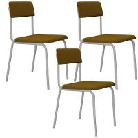 Kit 03 Cadeiras Estofada Para Sala De Jantar Sense Branco C01 Linho Mostarda - Lyam Decor - 1