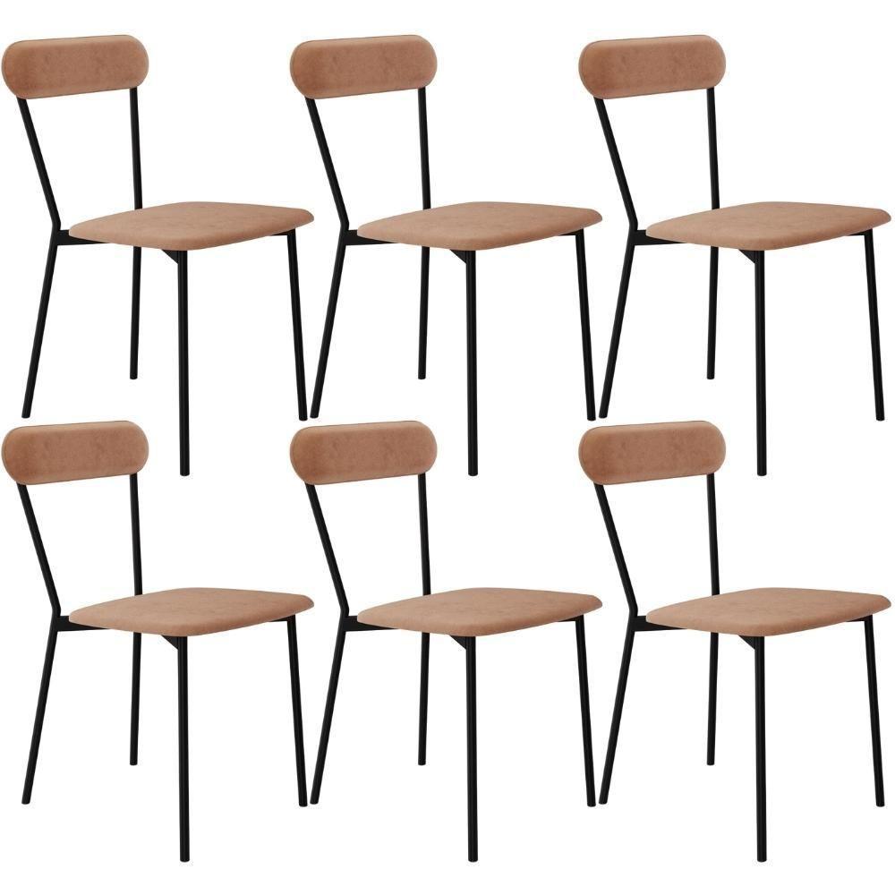 Kit 06 Cadeiras Estofada Para Sala De Jantar Liora Preto C01 Veludo Bege - Lyam Decor - 1