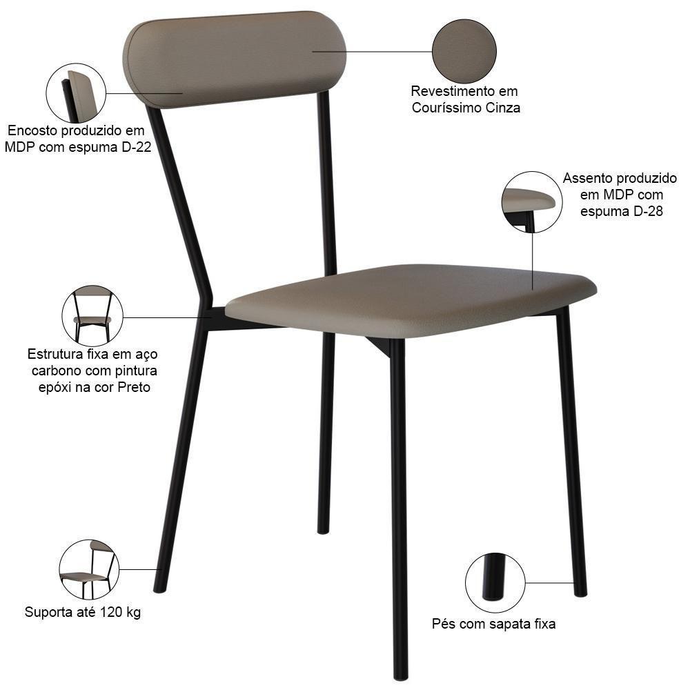 Kit 08 Cadeiras Estofada Para Sala De Jantar Liora Preto C01 Courino Cinza - Lyam Decor - 4