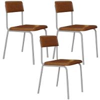 Kit 03 Cadeiras Estofada Para Sala De Jantar Sense Branco C01 Courino Caramelo - Lyam Decor - 1