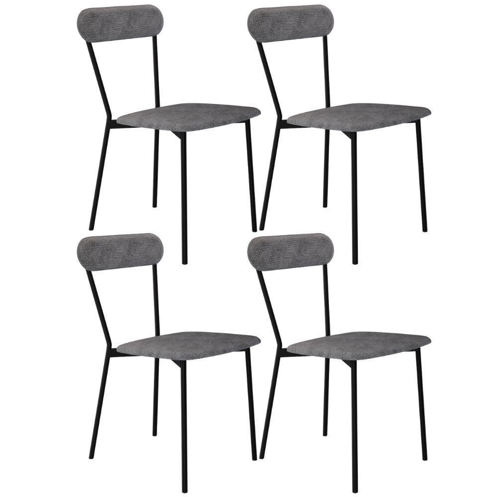 Kit 04 Cadeiras Estofada Para Sala De Jantar Liora Preto C01 Linho Prata - Lyam Decor - 1