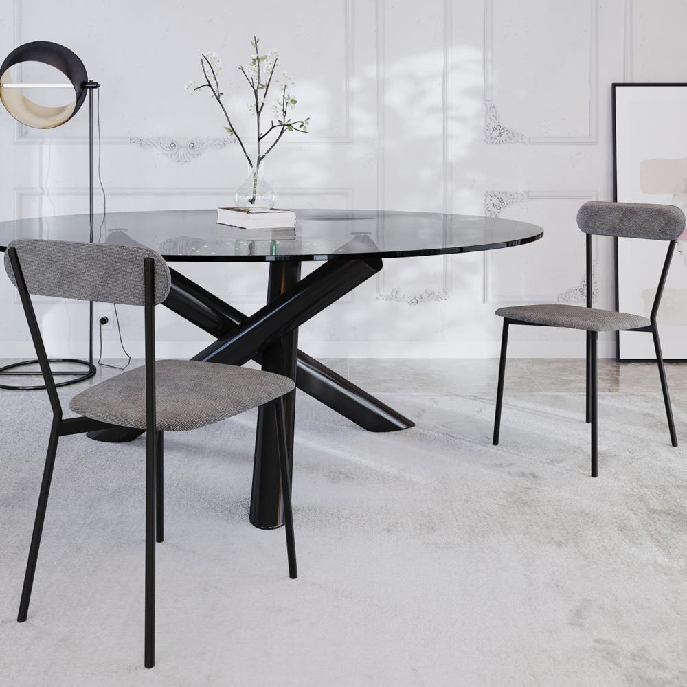 Kit 04 Cadeiras Estofada Para Sala De Jantar Liora Preto C01 Linho Prata - Lyam Decor - 2