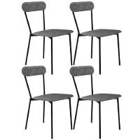 Kit 04 Cadeiras Estofada Para Sala De Jantar Liora Preto C01 Linho Prata - Lyam Decor - 1