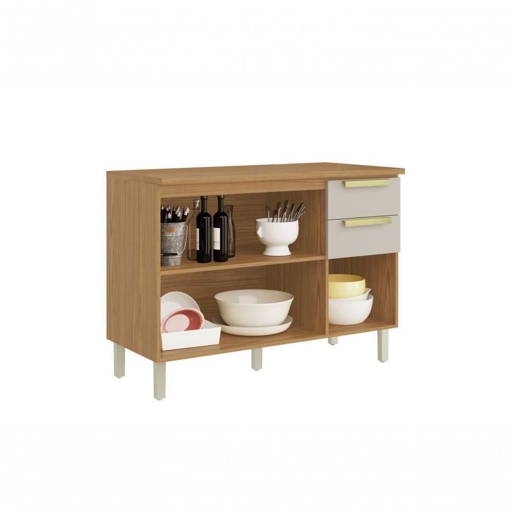 Balcão Com Tampo 3 Portas 2 Gavetas 120cm Mdf New Porto - Itatiaia Freijó-off White - 3