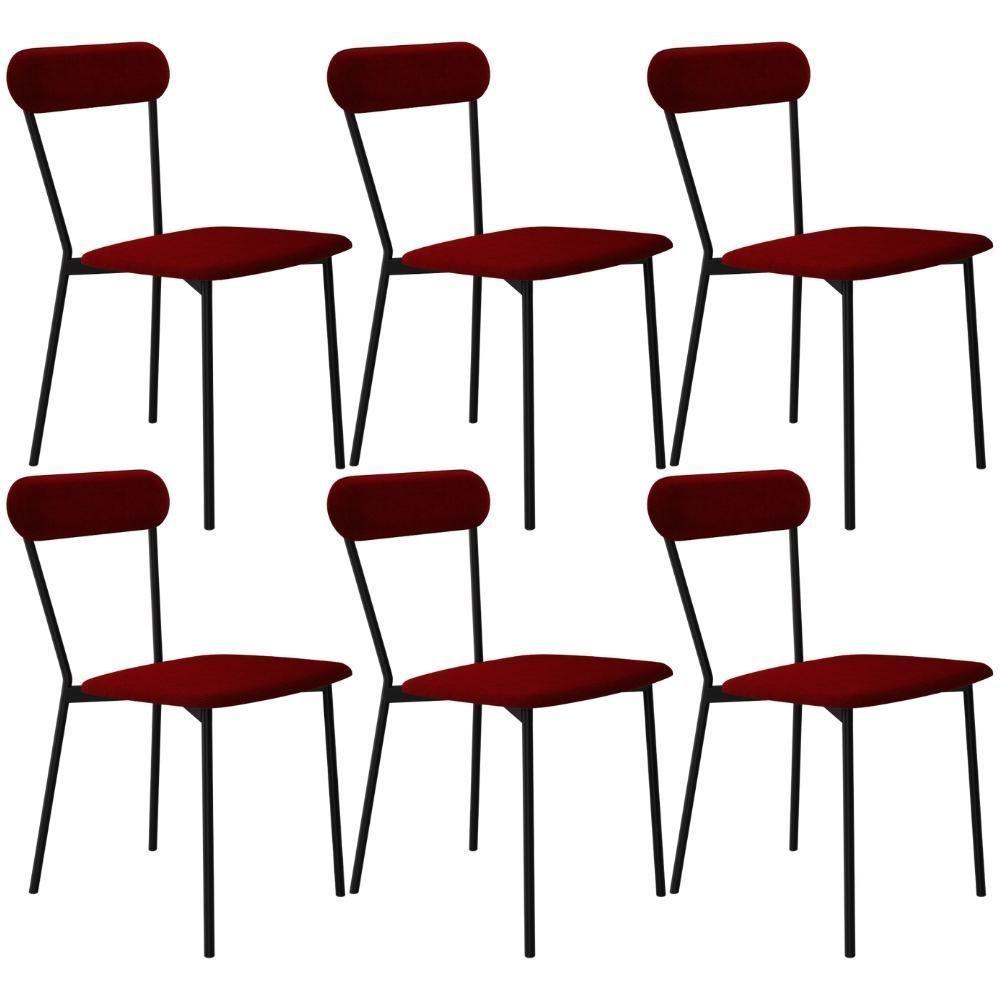 Kit 06 Cadeiras Estofada Para Sala De Jantar Liora Preto C01 Veludo Vermelho Vinho - Lyam Decor - 1