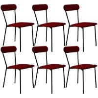 Kit 06 Cadeiras Estofada Para Sala De Jantar Liora Preto C01 Veludo Vermelho Vinho - Lyam Decor - 1