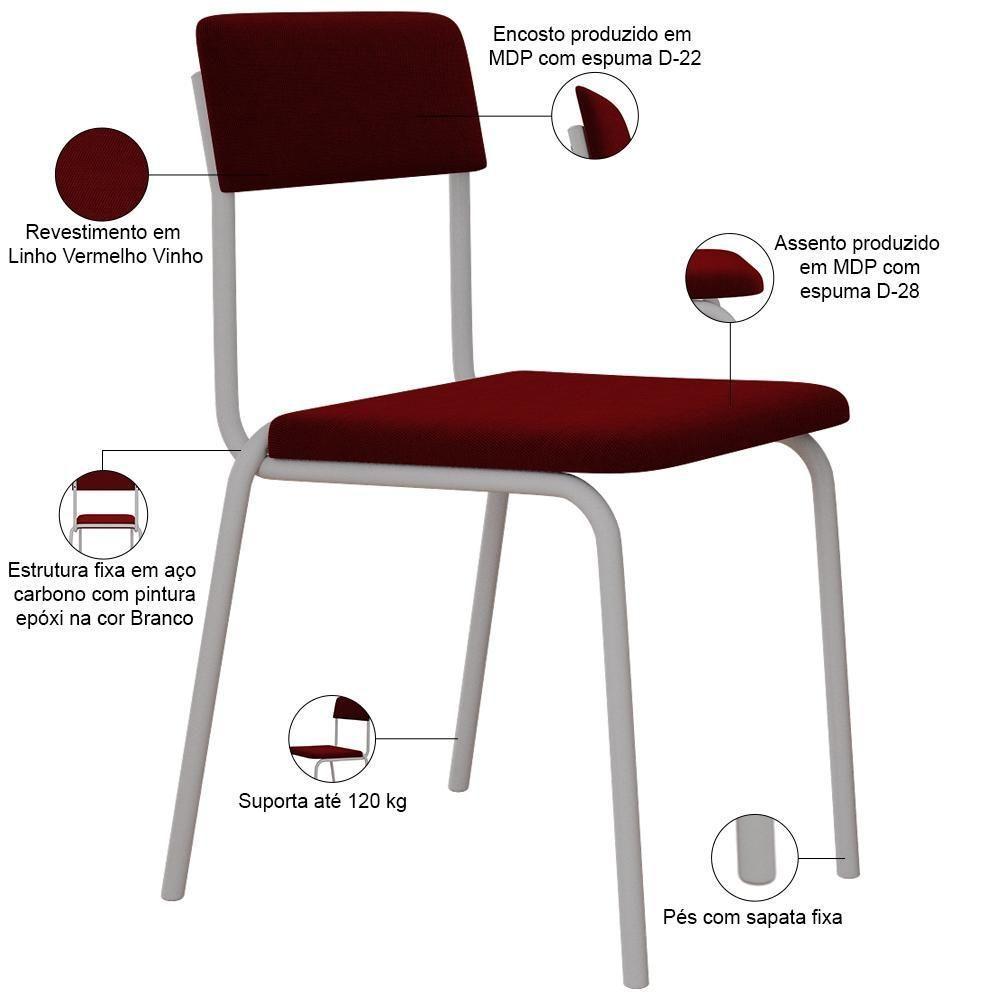 Kit 02 Cadeiras Estofada Para Sala De Jantar Sense Branco C01 Veludo Vermelho Vinho - Lyam Decor - 4