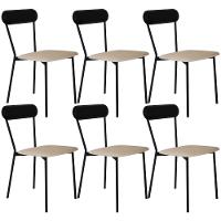 Kit 06 Cadeiras Estofada Para Sala De Jantar Liora Preto C01 Linho Areia Courino Preto - Lyam Decor - 1