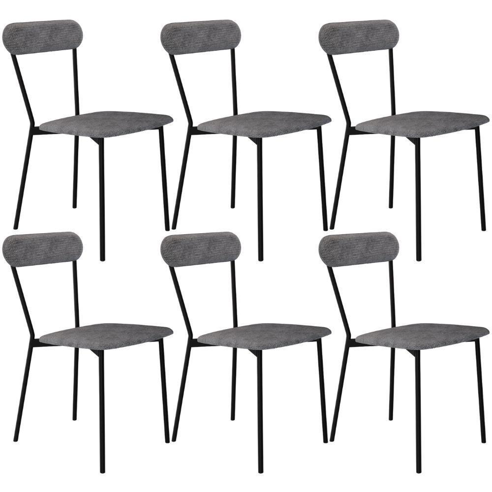 Kit 06 Cadeiras Estofada Para Sala De Jantar Liora Preto C01 Linho Prata - Lyam Decor - 1