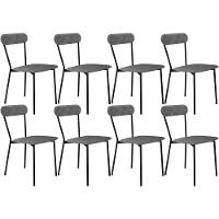 Kit 08 Cadeiras Estofada Para Sala De Jantar Liora Preto C01 Linho Prata - Lyam Decor - 1