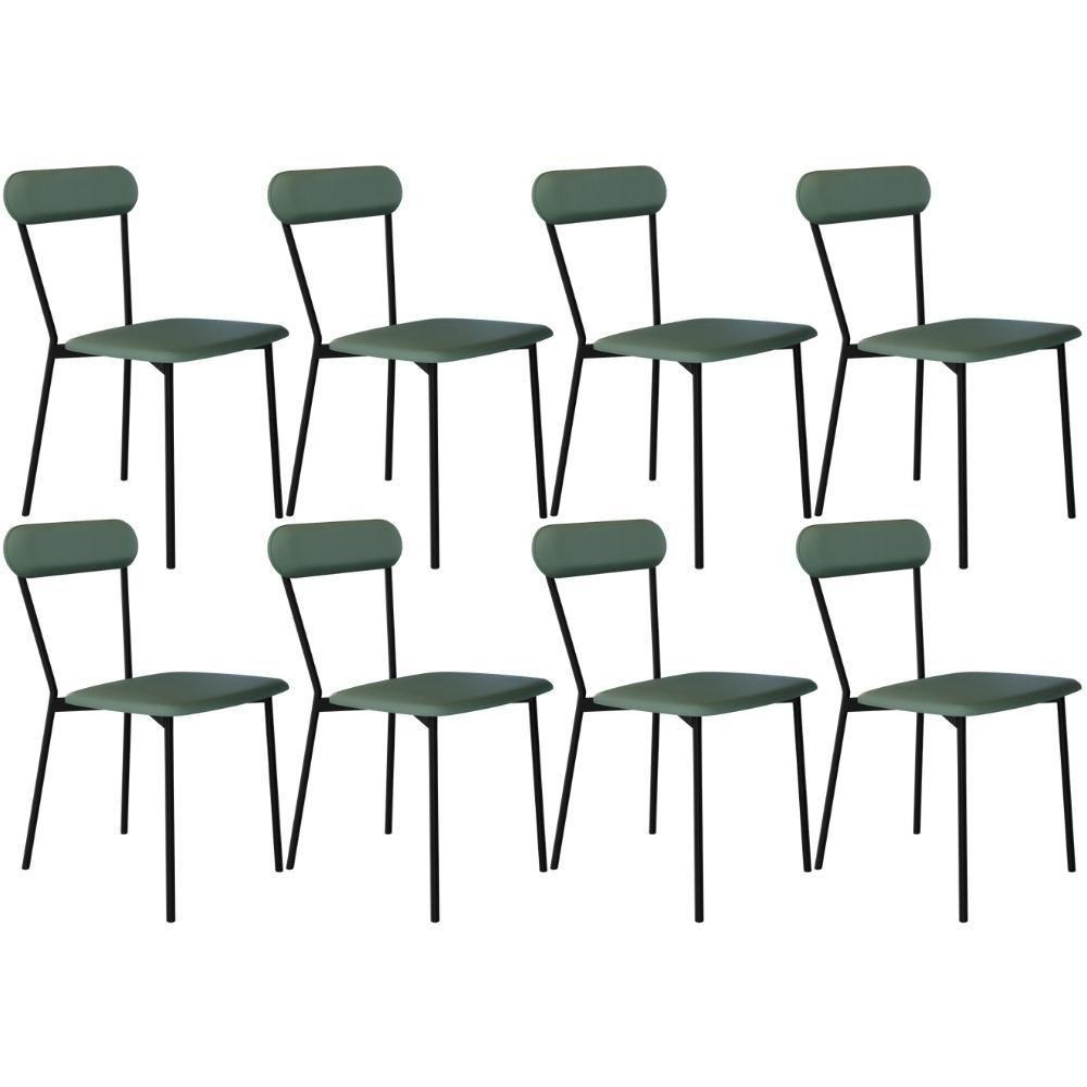 Kit 08 Cadeiras Estofada Para Sala De Jantar Liora Preto C01 Courino Verde Sálvia - Lyam Decor - 1
