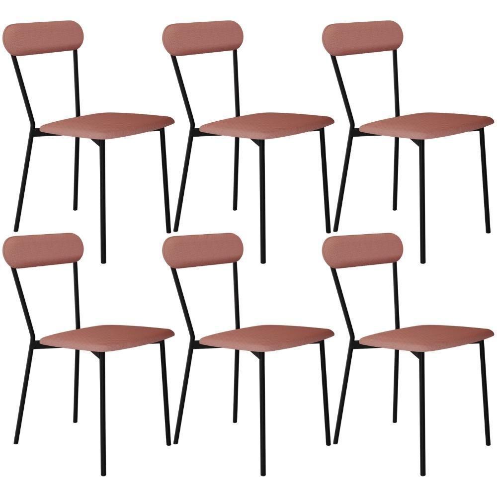 Kit 06 Cadeiras Estofada Para Sala De Jantar Liora Preto C01 Linho Rosê - Lyam Decor - 1