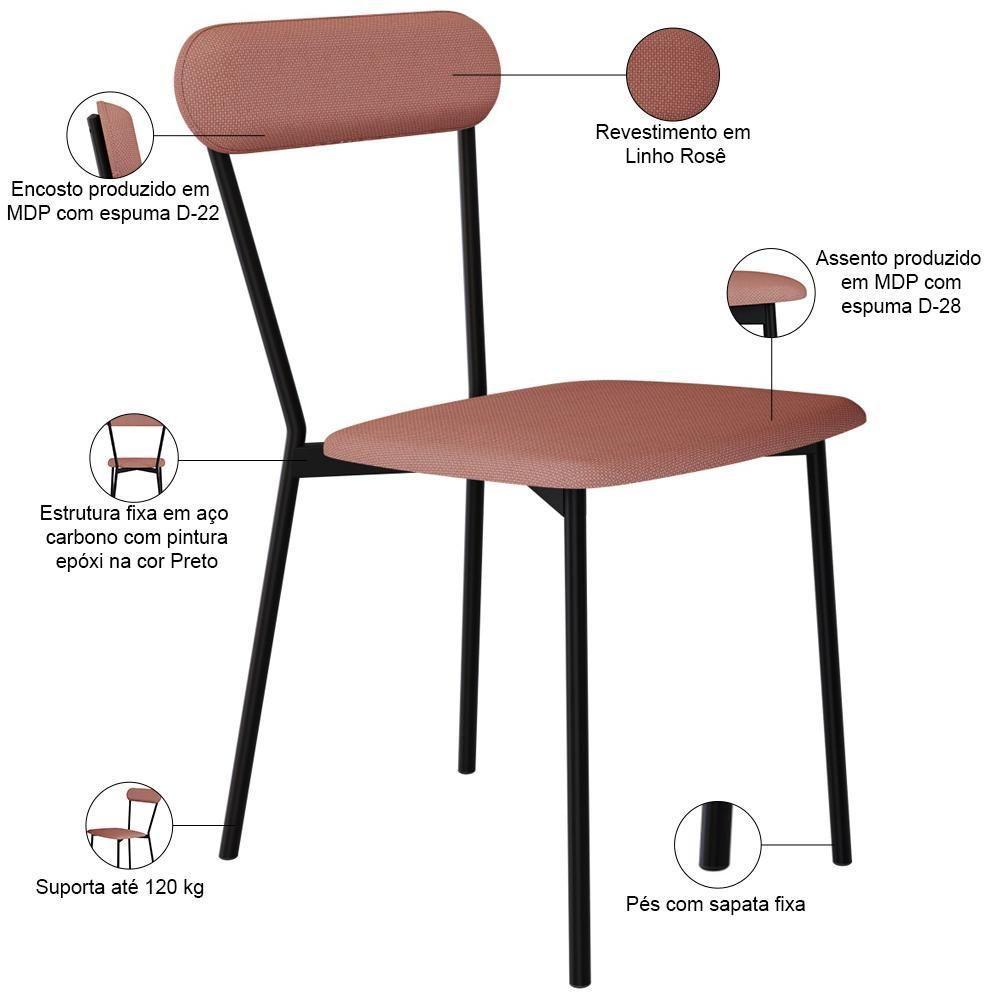Kit 06 Cadeiras Estofada Para Sala De Jantar Liora Preto C01 Linho Rosê - Lyam Decor - 4