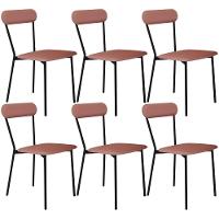 Kit 06 Cadeiras Estofada Para Sala De Jantar Liora Preto C01 Linho Rosê - Lyam Decor - 1