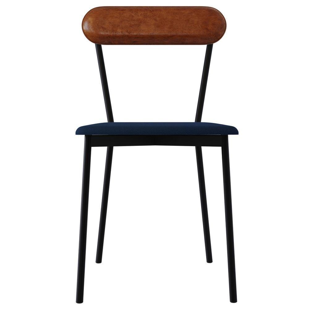 Kit 02 Cadeiras Estofada Para Sala De Jantar Liora Preto C01 Linho Azul Courino Caramelo - Lyam Decor - 3