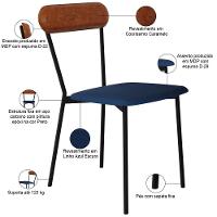 Kit 02 Cadeiras Estofada Para Sala De Jantar Liora Preto C01 Linho Azul Courino Caramelo - Lyam Decor