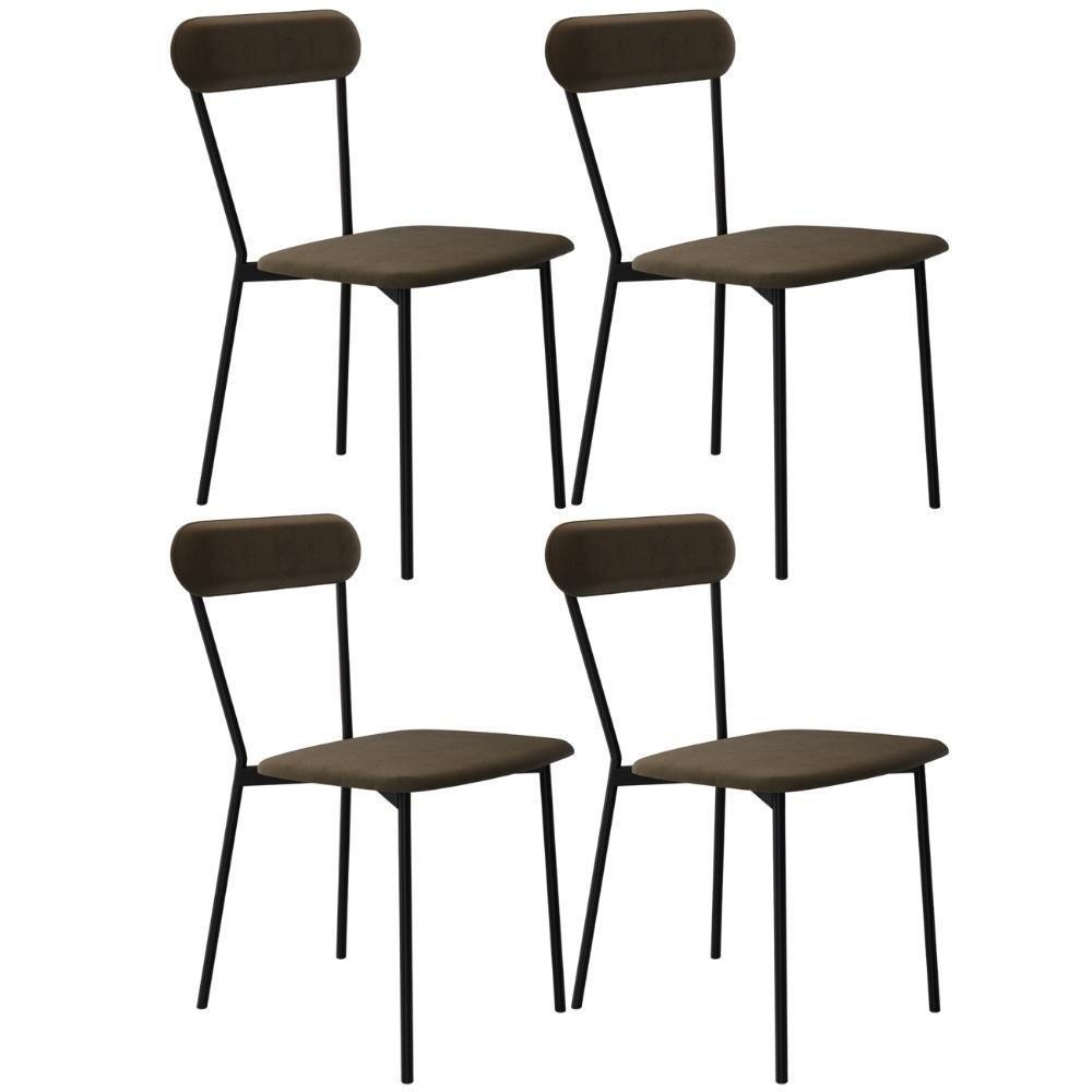 Kit 04 Cadeiras Estofada Para Sala De Jantar Liora Preto C01 Veludo Marrom Sand - Lyam Decor - 1