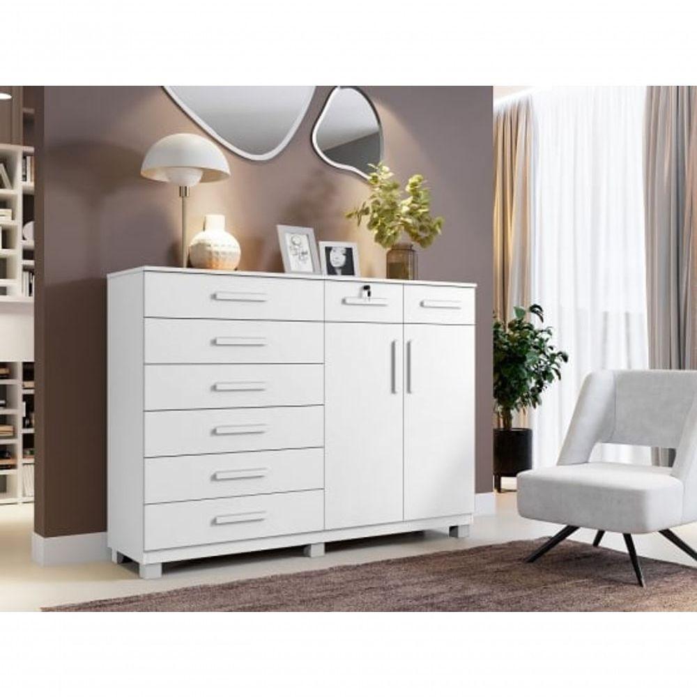 Cômoda New Triunfo 8 Gavetas 2 Portas Benetil Branco - 1