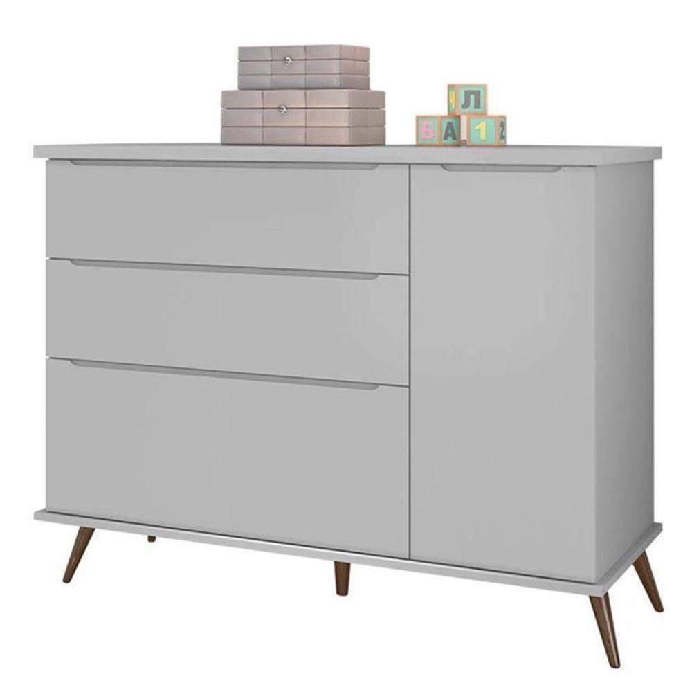 Cômoda Infantil Retrô Melinda 1 Porta E 3 Gavetas Cinza - Phoenix Baby Cinza - 1