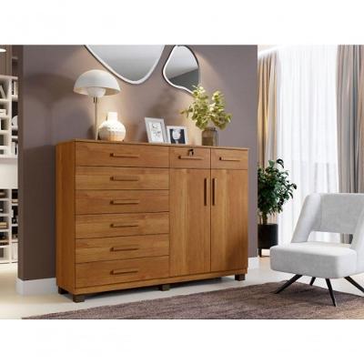 Cômoda New Triunfo 8 Gavetas 2 Portas MDP com Puxador MDF Amadeirado para Organização