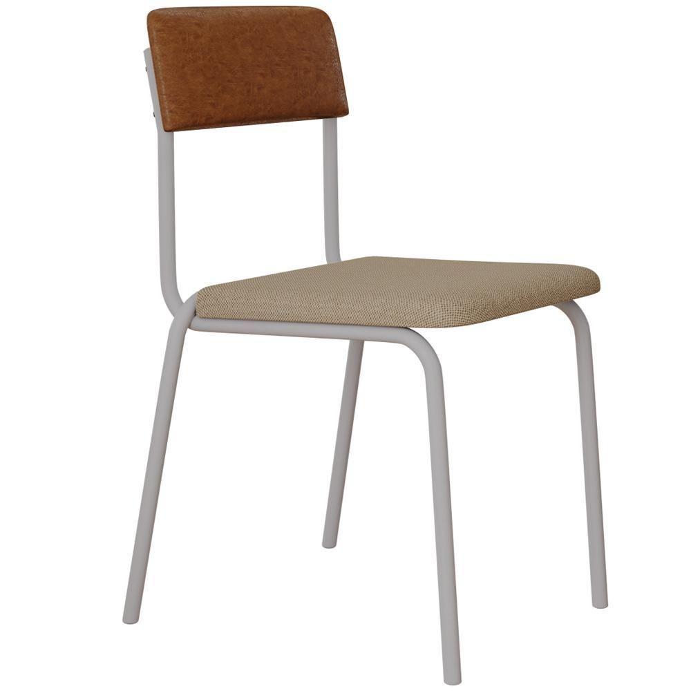 Kit 04 Cadeiras Estofada Para Sala De Jantar Sense Branco C01 Linho Areia Courino Caramelo - Lyam Decor - 3