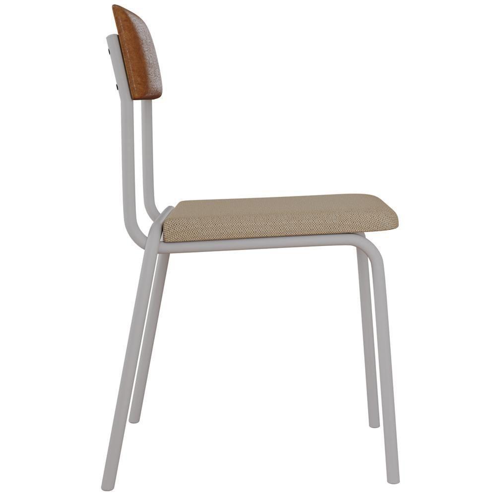 Kit 04 Cadeiras Estofada Para Sala De Jantar Sense Branco C01 Linho Areia Courino Caramelo - Lyam Decor - 5