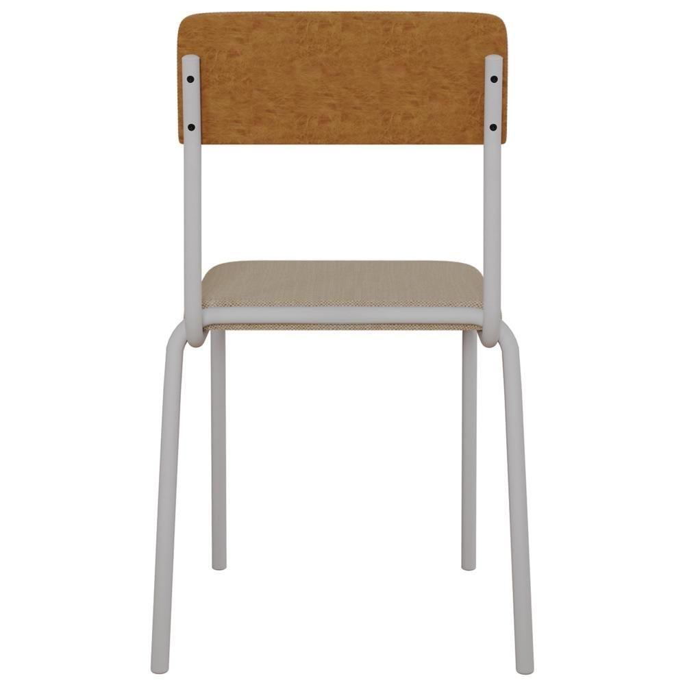 Kit 04 Cadeiras Estofada Para Sala De Jantar Sense Branco C01 Linho Areia Courino Caramelo - Lyam Decor - 6