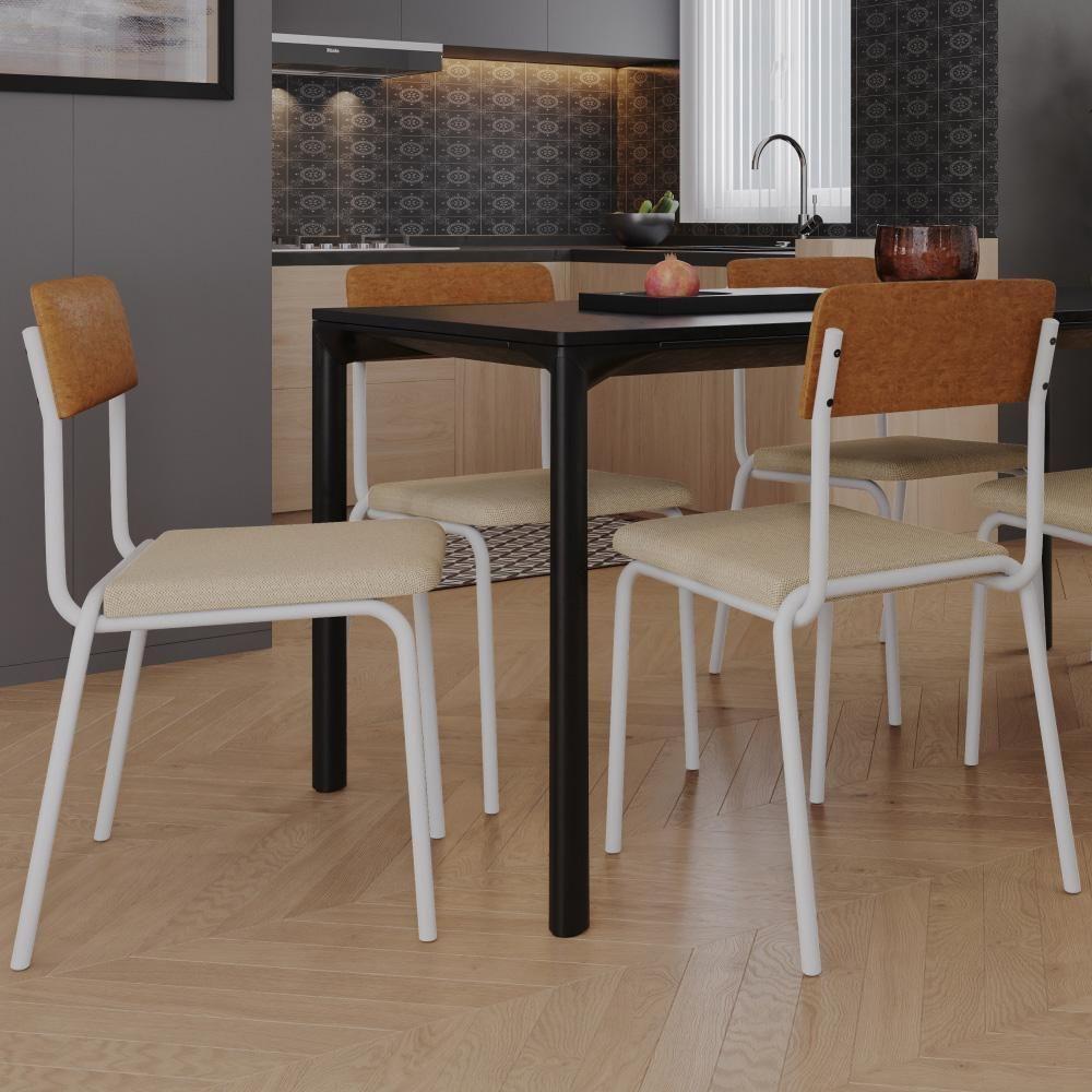 Kit 04 Cadeiras Estofada Para Sala De Jantar Sense Branco C01 Linho Areia Courino Caramelo - Lyam Decor - 7