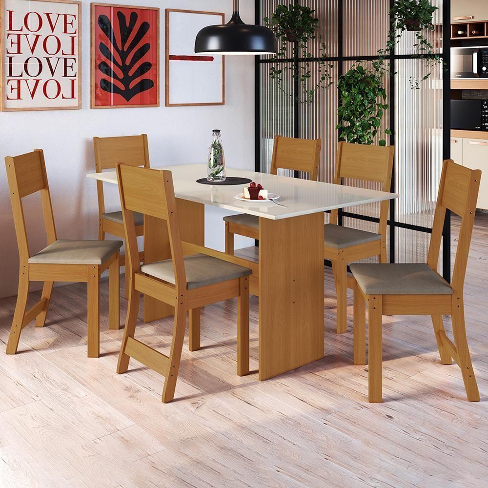 Mesa De Jantar Karla 150x76 Com Tampo Em Mdp E 6 Cadeiras Freijó-off White-cacau - Indekés Freijó-off White-cacau - 2