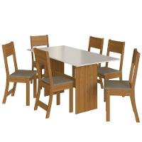 Mesa De Jantar Karla 150x76 Com Tampo Em Mdp E 6 Cadeiras Freijó-off White-cacau - Indekés Freijó-off White-cacau - 1