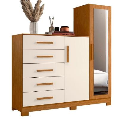 Cômoda New Master 5 Gavetas em MDF com Puxador em MDF Off White Cinamomo para Dormitório